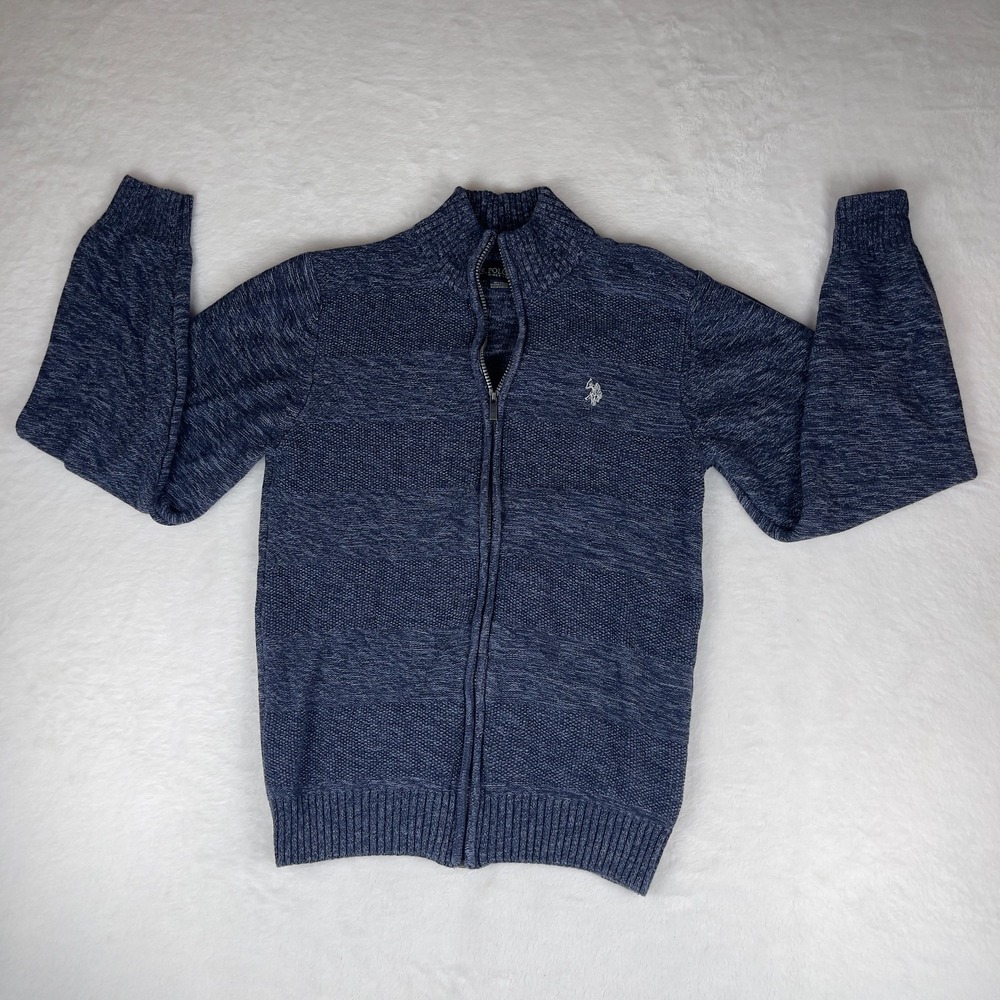 U.S. Polo Assn. Textured‎ Yoke Sweater Men's Small Heather Gray Knitted Full Zip